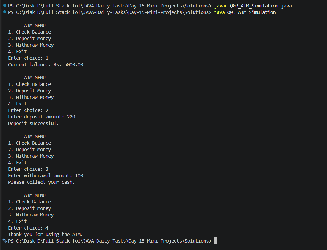 ATM Simulation Output