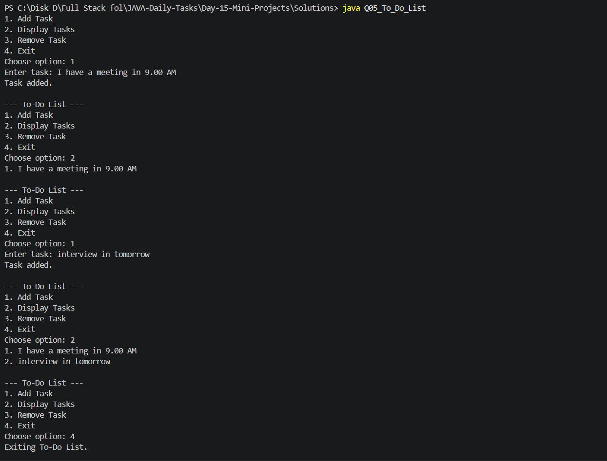 To-Do List Output