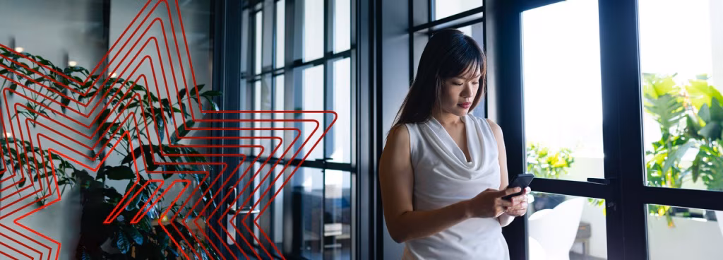 Woman using mobile banking application