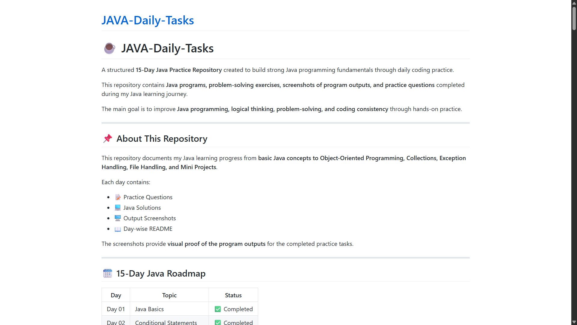 Java daily tasks